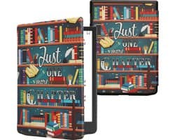 kwmobile e-reader hoesje geschikt voor Pocketbook InkPad 4 / Color 3 / Color 2 / Vivlio InkPad 4 / InkPad Color 3 hoes - E reader flip case met magnetische sluiting - Ereader cover - bibliotheek design in meerkleurig
