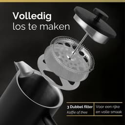 Hanamura French Press - Cafetiere - Dubbelwandig - 1L - Zwart — thumbnail 2