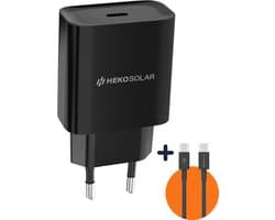 Heko Solar® 20W Adapter USB-C - 1.2m USB-C Kabel - Snellader USB-C - Telefoon oplader - Zwart
