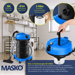 MASKO® Alleszuiger 6IN1 Nat- en Droogzuiger 2300W + stopcontact, Blaasfunctie, Droog- & natzuigen | Industriële stofzuiger vuilreservoir 30L Bouwstofzuiger - Blauw — thumbnail 5