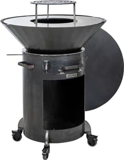 WELDED BARREL 800 Barbecue Vuurschaal - bbq cortenstaal - houtgestookt - standaard met wielen, aslade, stookrooster - regelbare luchttoevoer onder in vuurschaal waardoor veel minder last van rook — thumbnail 2