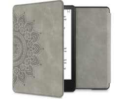 kwmobile e-reader hoesje geschikt voor Amazon Kindle Paperwhite 11. Generation 2021 hoes - Ereader flip case met standaard - Kunstleren e reader cover - Opkomende Zon design in grijs