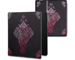 kwmobile e-reader hoesje geschikt voor Amazon Kindle Oasis 10. Generation hoes - E reader flip case met magneetsluiting - Ereader cover - Olifantentekening design in roze / antraciet