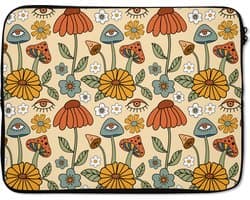 Laptophoes 15.6 inch - Patronen - Vintage - Bloemen - Ogen - Laptop sleeve - Binnenmaat 37x26 cm - Zwarte achterkant - Back to school spullen - Schoolspullen jongens en meisjes middelbare school - Macbook air hoes - Chromebook sleeve