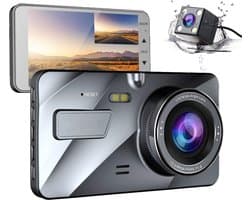 TechU™ Dashcam Voor en Achter Camera – M06 Pro – Dashboardcamera – 4” Scherm – Full HD 1080P – 170° Wijdhoeklens – Nachtvisie – Looprecording – Bewegingssensor – G-sensor – Parkeermonitor – Incl. Achteruitrijcamera - voor auto