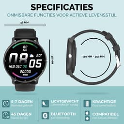 Royal Supplies SQ-33 Smartwatch - Smartwatch Heren - Smartwatch Dames- Smartwatch Kinderen - HD Touchscreen - Horloge - Stappenteller - Bloeddrukmeter - Saturatiemeter - IOS & Android -Screenprotector- Black — thumbnail 4