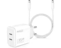 usb lader 2 poorten - tegelijk snelladen van smartphone, tablet en laptop - 35w - snellader - incl. usb C kabel - 2 meter - adapter - stekker - lader - oplader - oplaadkabel - blokje