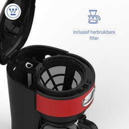 Westinghouse Retro Filter-koffiezetapparaat – Filterkoffie – Herbruikbaar Filter – 1,25L – 10 Koppen – 1000W – Rood — thumbnail 4