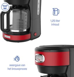Westinghouse Retro Filter-koffiezetapparaat – Filterkoffie – Herbruikbaar Filter – 1,25L – 10 Koppen – 1000W – Rood — thumbnail 2