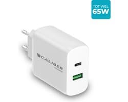 Caliber Snellader 65W - USB C Adapter 2 Poorten - USB-C PD Fast Charge - 1x USB-A Quick Charge 3.0 – Oplader 65 Watt - GaN Technologie - Geschikt voor Smartphones, Laptop - Wit (PSP-65W)