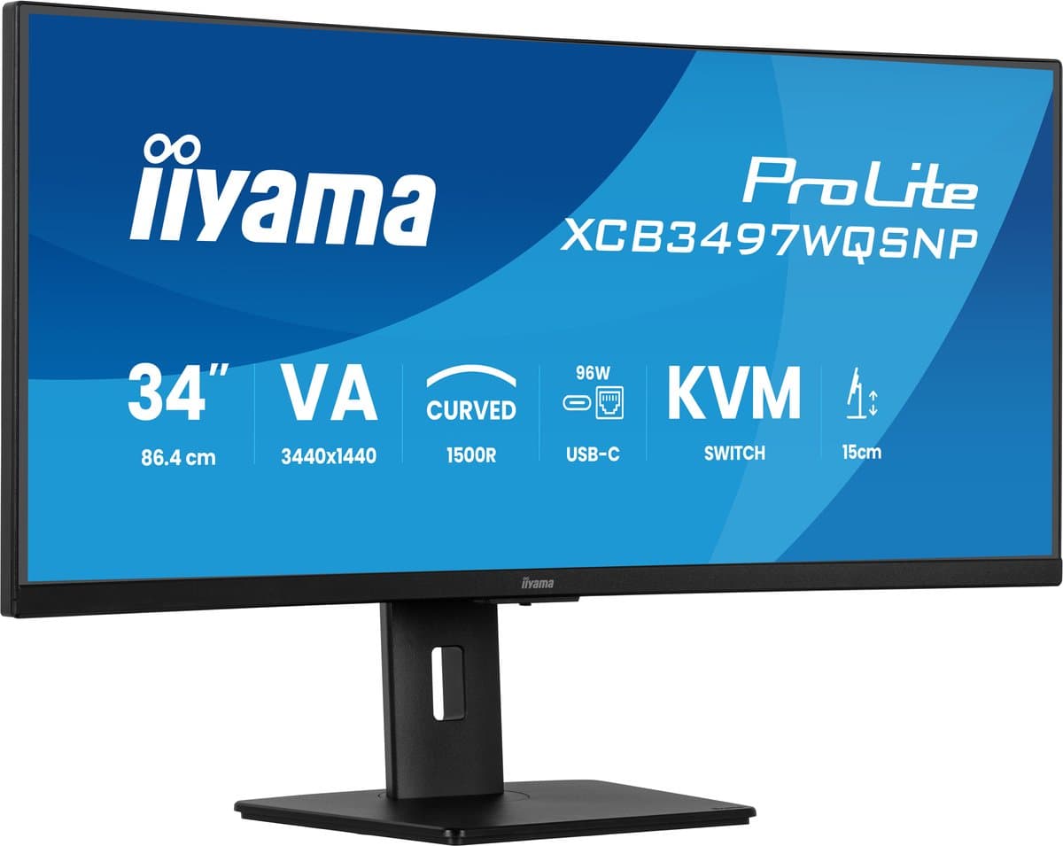 iiyama ProLite XCB3497WQSNP-B1 - 34 inch - WQHD - VA - USB-Hub (4x) - Verstelbaar - USB-C Dock - Curved — afbeelding 1