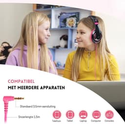 StayPowered Kinderkoptelefoon - Perfect Geluid & Ultiem Comfort - Verstelbaar - HD Microfoon - Kraakhelder Stereo - Zachte Oorkussens - Duurzame Kabel - 3.5mm Jack - Zwart/Roze - Levering Sneller dan Aangegeven! — thumbnail 3
