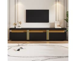 Moderne lowboard tv-kast met marmeren look, tv-bord, tv-dressing, 200 x 40 x 42 cm voor televisies tot 90 inch, drie laden en 1 kabelbeheer