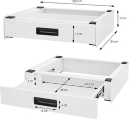 Tussenstuk voor wasmachine en droger – Universeel tussenbouwframe met lade 60,5x54 cm in wit ML design — thumbnail 6