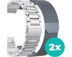 Smartwatch bandjes - 2 pack - Stalen band - Milanese band – Zilver – Grijs - 18mm bandje – set van 2 – Geschikt voor Vivoactive 4s / Garmin Venu 2s / Garmin Vivomove 3s - Milanees bandje - Stalen bandje