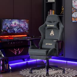 Gaming Stoel Met Voetsteun - Ergonomische Gamestoel - Gaming Chair - Verstelbare Functies - Verrijdbaar - Tot 200kg - Grijs — thumbnail 5