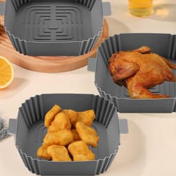 2 x Airfryer bakplaat - Dubbele uittrekmand - 16,3*16,3 cm - Grijs - Siliconen hittebestendige mal met handgrepen aan beide zijden — thumbnail 9