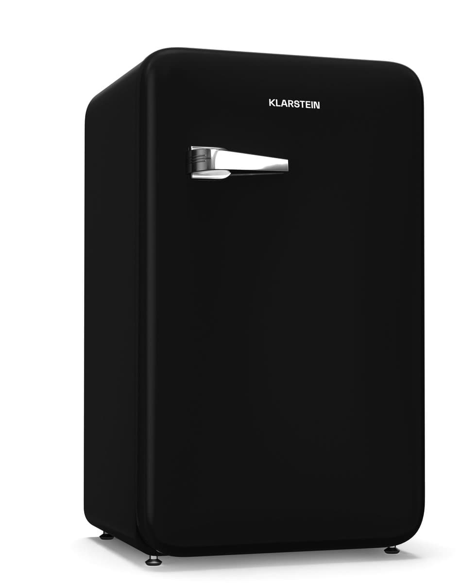 Klarstein Mini-Koelkast Audrey Evo 90L retro Mini Koelkast - Stil 40 dB, Compacte Kleine Koelkast met Verstelbare Voeten, Omkeerbare Deur, mechanische Thermostaat, Zwart - voor Hotelkamer voor Slaapkamer - Geruisloos - Mini Fridge — afbeelding 1