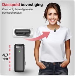 Draadloze Dasspeld Microfoon met geschikt voor USB-C & Lightning Dongle - Lavalier Microfoon geschikt voor iPhone & Android - Incl. Oplaadcase - Mini Microfoon voor Smartphone, Vlog & ASMR — thumbnail 4