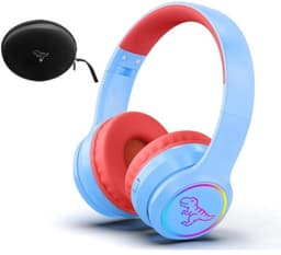 StayPowered Kinder Bluetooth Hoofdtelefoon - Perfect voor School & Reis - Veilig Volumeniveau - Heldere Geluidskwaliteit - met LED - Draadloos & Bekabeld - Versterkt Materiaal - Lange Batterijduur - Blauw/Rood- Levering Sneller dan Aangegeven! — thumbnail 1
