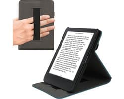kwmobile e-reader hoesje geschikt voor Kobo Clara BW / Colour hoes - E reader flip case van kunstleer - Ereader cover met handgrip en stand - In petrol