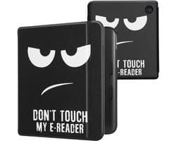 kwmobile e-reader hoesje geschikt voor Kobo Libra Colour hoes - E reader flip case met magnetische sluiting - Ereader cover - Don't Touch My E-Reader design in wit / zwart