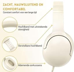 StayPowered Hoofdtelefoon voor Kinderen - Helder Geluid en Comfort - Opvouwbaar - 3,5 mm Jack - Knoopvrije Nylonkabel - Duurzaam Ontwerp - Verstelbare Hoofdband - Compatibel met Smart-apparaten - Beige - Levering Sneller dan Aangegeven! — thumbnail 4