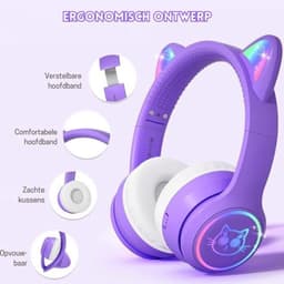 StayPowered Kinder Bluetooth Hoofdtelefoon - Perfect voor School & Reis - Veilig Volumeniveau - Heldere Geluidskwaliteit - met LED - Draadloos & Bekabeld - Versterkt Materiaal - Lange Batterijduur - Paars/Wit - Levering Sneller dan Aangegeven! — thumbnail 4