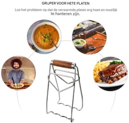 Gripper Bowl - Roestvrijstalen komklemmen - Plate Holder - Houten handvat - Opvouwbaar - Roestvrij staal - Hittebestendig - Geschikt voor het verwijderen van voedsel uit ovens, airfryers, magnetrons en stoompannen - Zilver — thumbnail 6
