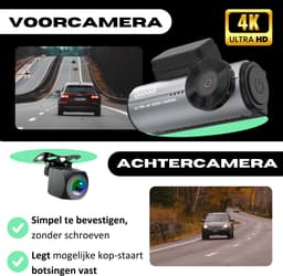 Gooala® Dashcam Ultra 4K voor Auto Voor en Achter- 4K & 1080P - Beeldscherm & App opnames - Inclusief 64GB SD Kaart — thumbnail 3