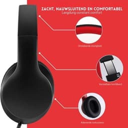StayPowered Koptelefoon - Ingebouwde Microfoon - Lichtgewicht - Hoogwaardig Materiaal - Ademende Kussens - Zwart/Rood - 1,5m lange Snoer - Opvouwbaar en Draagbaar - 3,5mm Aansluiting - Levering Sneller dan Aangegeven! — thumbnail 5