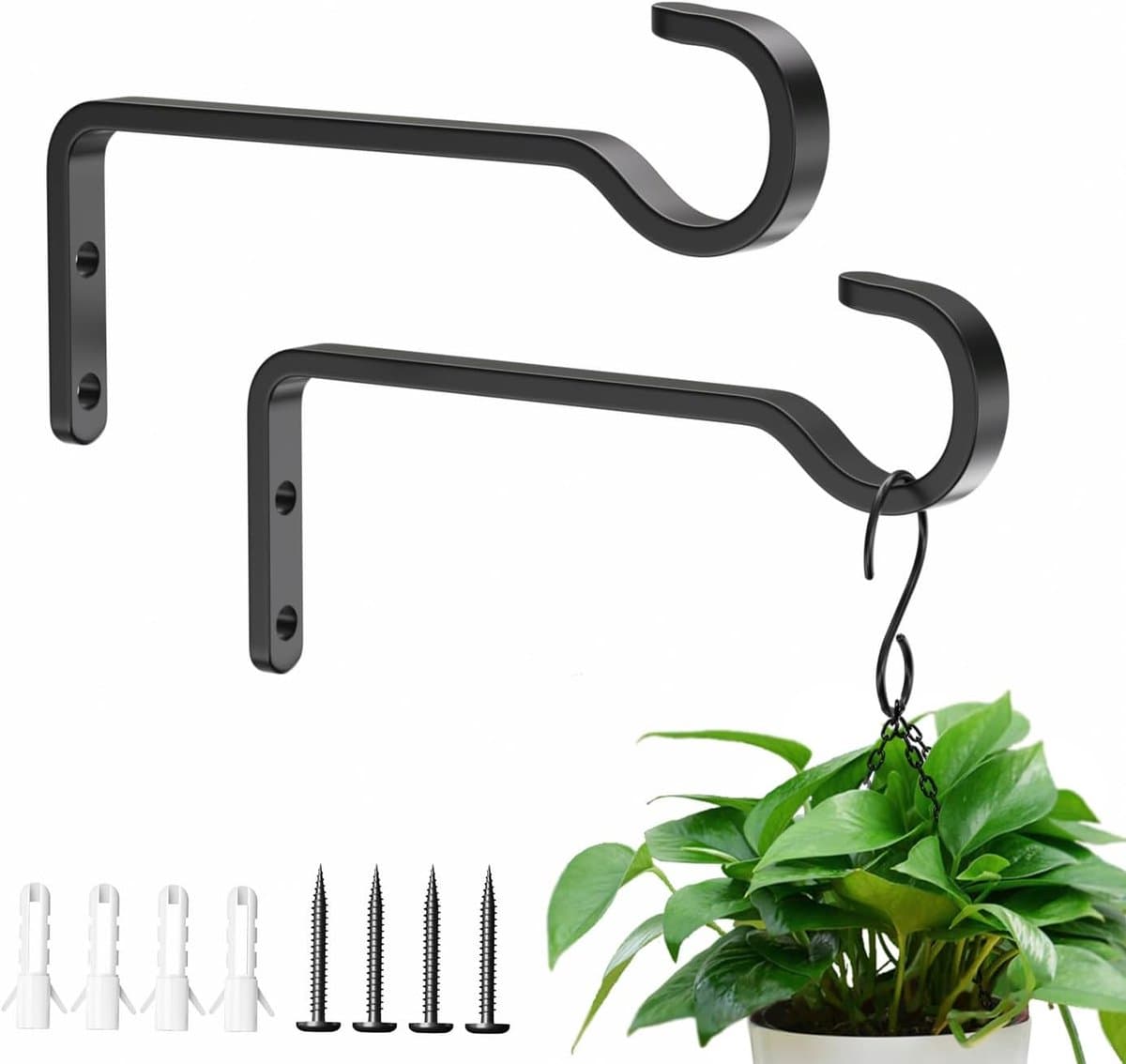 15,2 cm 2-pack robuuste buitenplantenbakken voor hangmanden: ijzeren hangers met metalen haken, perfect voor buitenplanten en hangende lantaarns of vogelvoederbakken — afbeelding 1
