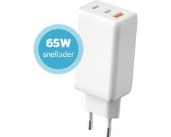 3-in-1 65W Power Adapter met 3 Poorten - 2 USB C Poorten & 1 USB A Poort - Snellader - Geschikt voor Laptop, Tablet, Smartwatch, Oortjes, GSM, Telefoon, Smartphone