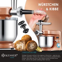 KESSER® 3 in 1 Keukenmachine Foodprocessor - Keukenmixer - Keukenrobotor K-KM 3000 met Kneder Multifunctionele Mixer 5,5 L Kom met 3 Menggereedschappen 1,5 L Sapcentrifuge Worstset Pasta & Koekjesvormen - Koper — thumbnail 3