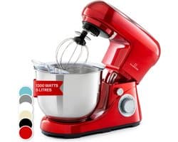 Klarstein Keukenmachine Bella Pico 2G - 1300W,7PS - 6 Vermogensstanden - 5 L - RVS Kom - Planetair Mixsysteem - Stijvol Roeren, Kneden of Kloppen - Krachtig En Compact - Aluminium Gegoten Kneedhaak - Meerdere Kleuren Beschikbaar - Rood