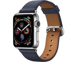By Qubix - Geschikt voor Apple Watch bandje - Classic lederen bandje - Midnight blue - Geschikt voor Apple Watch 44mm / 45mm / 46mm / 49mm (Ultra 1,2 en 3) - Smartwatch bandje - leren smartwatchbandje - Horlogebandje