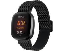 Strap-it Smartwatch bandje - Elastisch nylon bandje geschikt voor Fitbit Versa 3 / Versa 4 / Fitbit Sense / Sense 2 - zwart
