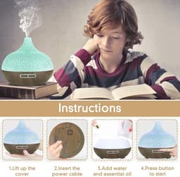 Aroma diffuser 550 ml - Stil, Ultrasoon, Luchtbevochtiger & Aromatherapie met LED-verlichting — thumbnail 4