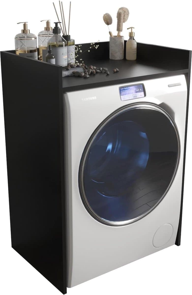 Wasmachinekast Bovenbouwkast voor Droger en Wasmachine - Mat Zwart — afbeelding 1