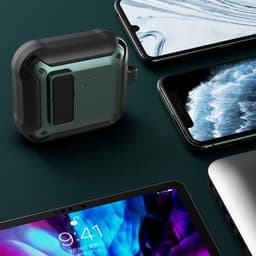 Telestore - Hoesje geschikte voor AirPods 4 - TPU hybride hoesje Beschermhoes - Shockproof AirPods 4 Cover - AirPods 4 Hoesje - Geschikt voor Apple Airpods 4 - zwart - hard en TPU cover met sleutelhanger — thumbnail 4