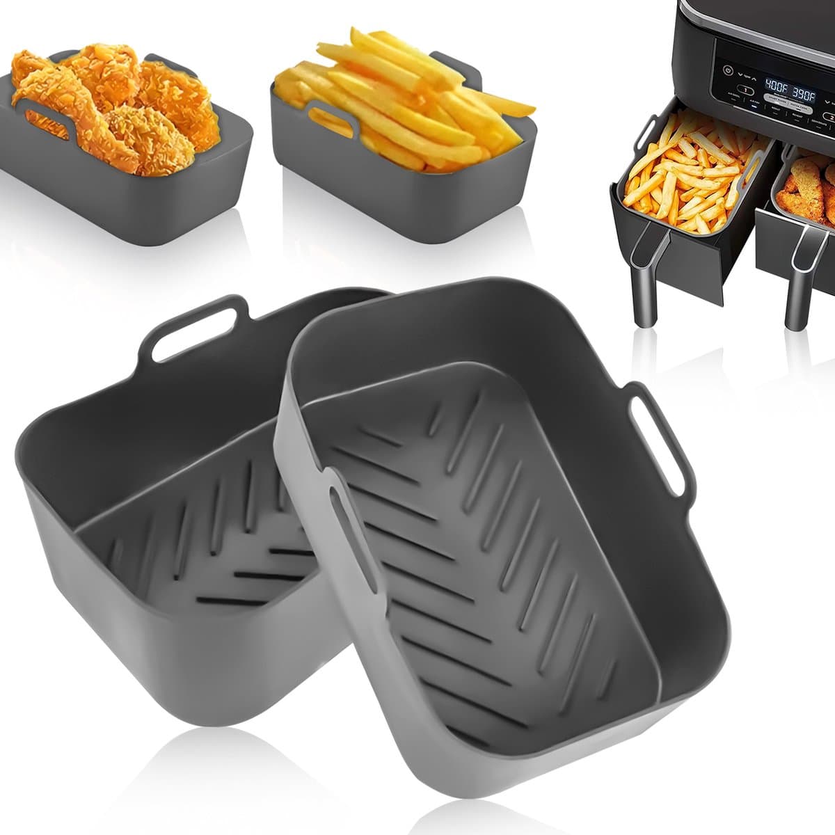 PROKING Airfryer Siliconen Bakjes – Geschikt voor Duo Airfryers – Accessoires – Bakvorm – Mandje – Hittebestendig – BPA Vrij — afbeelding 1