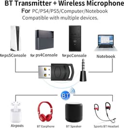 Provium Bluetooth 5.0 audio adapter transmitter - draadloze headset 3.5mm aux verbinding - voor o.a. laptop - PS4 en headset - zwart — thumbnail 5