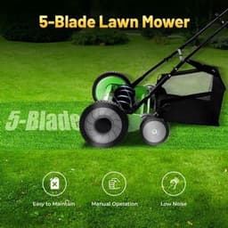 Handgrasmaaier – Handmaaier – Kooimesmaaier – Duwgrasmaaier – Gazonmaaier – 50,8 cm Maaibreedte – 9 Instelbare Maaihoogtes – 65-Mangaan Stalen Messen – Met Opvangzak – Groen — thumbnail 2