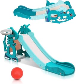 4-in-1 kinderglijbaan met Engelse Early Learning Machine, kinderen fun-slide, glijbaan voor kinderen jaar, indoor en outdoor glijbaan - groen — thumbnail 1