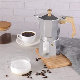 Wedrink Moka Stove Espressomachine, 9 kopjes, 6 kopjes, Italiaanse espressomachine, mokka-pot 300 ml - 450 ml, verbrandingsbestendig houten handvat (6 kopjes, zilver) — thumbnail 4