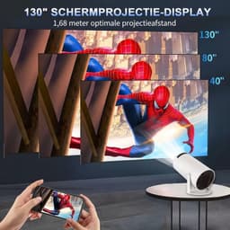 Mini Beamer met Android 11 – WiFi 6 & Bluetooth 5.0 – Netflix – 180° Draaibaar – Automatische Keystone – 1280x720 – 4K/1080p Ondersteuning — thumbnail 2