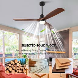 FloraGrace Plafondventilator Met Verlichting – 60 Inch 3 Bladen – Omkeerbare Gelijkstroommotor – Hout – Walnoot Zwart – Afstandsbediening En Geheugenfunctie — thumbnail 2