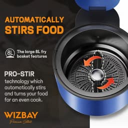 WizBay Premium Select® 8L Visual Airfryer met Glazen Inkijk – 2200W – Rotisserie – 8 Satéspiesen – Draaispit Kip – Roterend Mandje – Roerpeddel – Bakplaat – 80-230°C — thumbnail 2