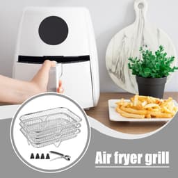 Airfryer Rack - Airfryer Mand | Trays | Racks voor du-al lade | 3x stapelbare grillmand roestvrij staal | Keukenstandaard voor stoomoven | Inclusief grijperclip — thumbnail 2