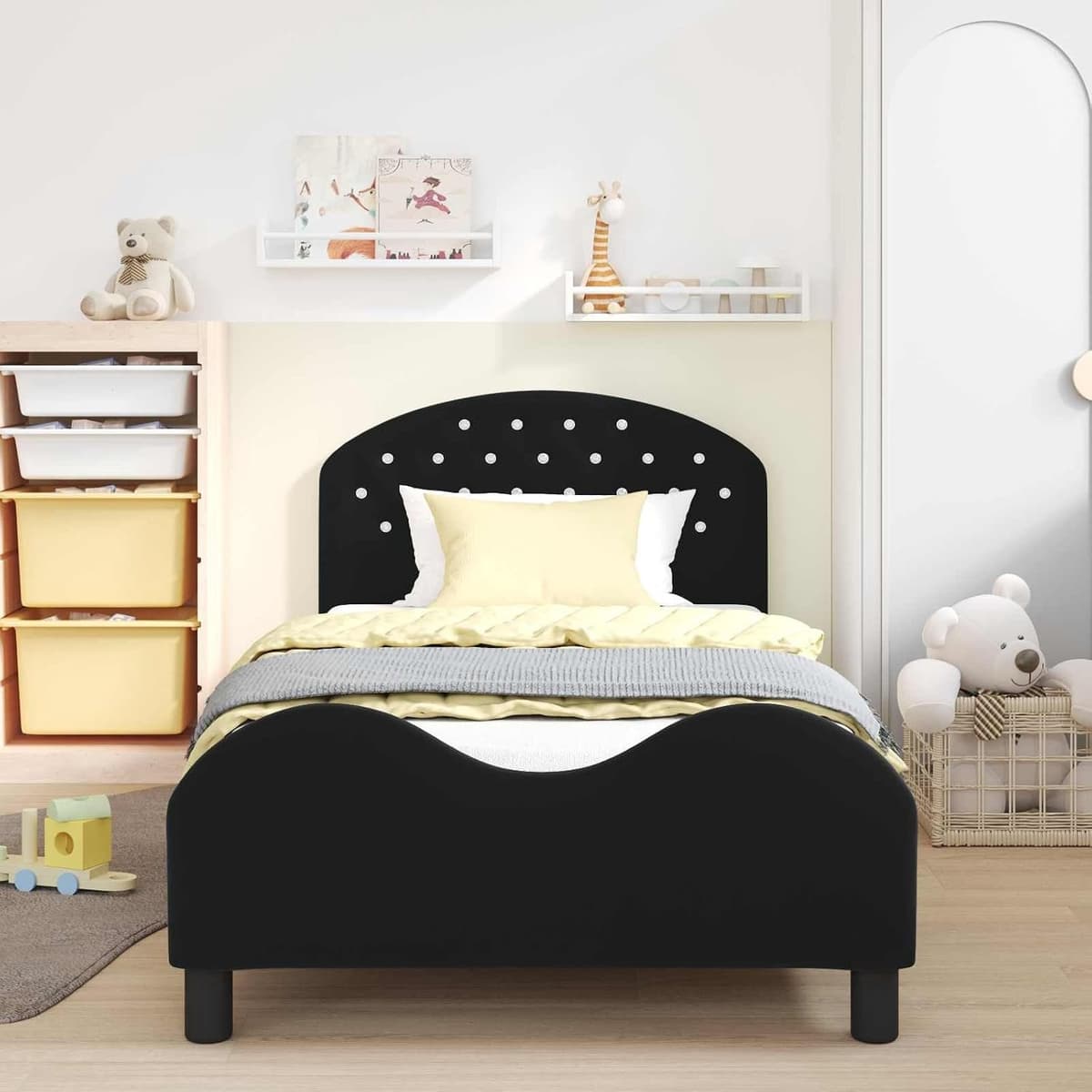 Bedframe van zwart fluweel, 90 x 200 cm — afbeelding 1